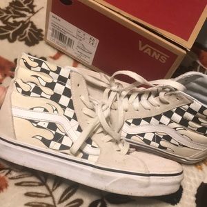 White/Cream checker flame Sk8-Hi Vans